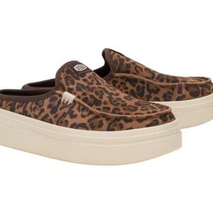 Hey Dude Brown Leopard Print Mules